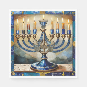 Serviette En Papier Hanoukka bleue Menorah