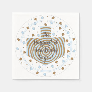 Serviette En Papier Hanoukka Blue Brown Swirl Dreidel