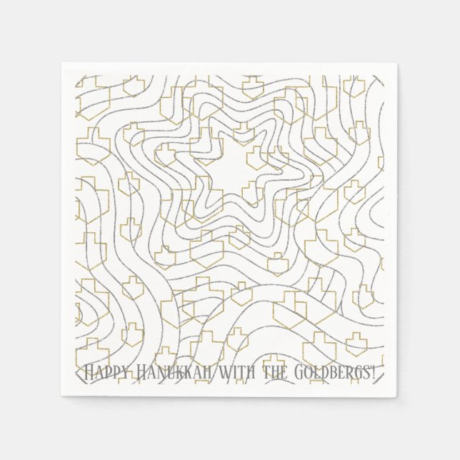 Serviette En Papier Hanoukka Gold N Silver Dreidels (Devant)