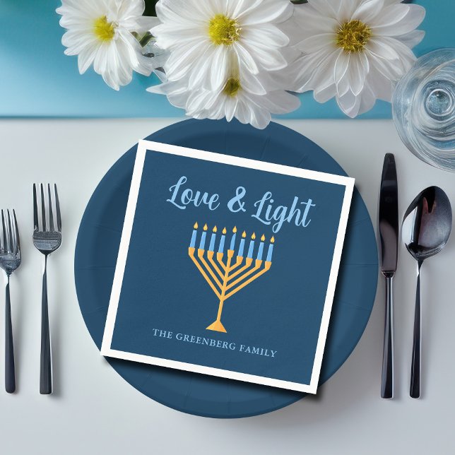 Serviette En Papier Hanoukka Love & Light Custom Menorah Blue Party (Créateur téléchargé)