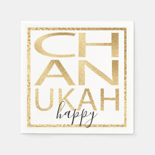 Serviette En Papier Hanoukka Napkin personnalise Chanukah Happy Gold