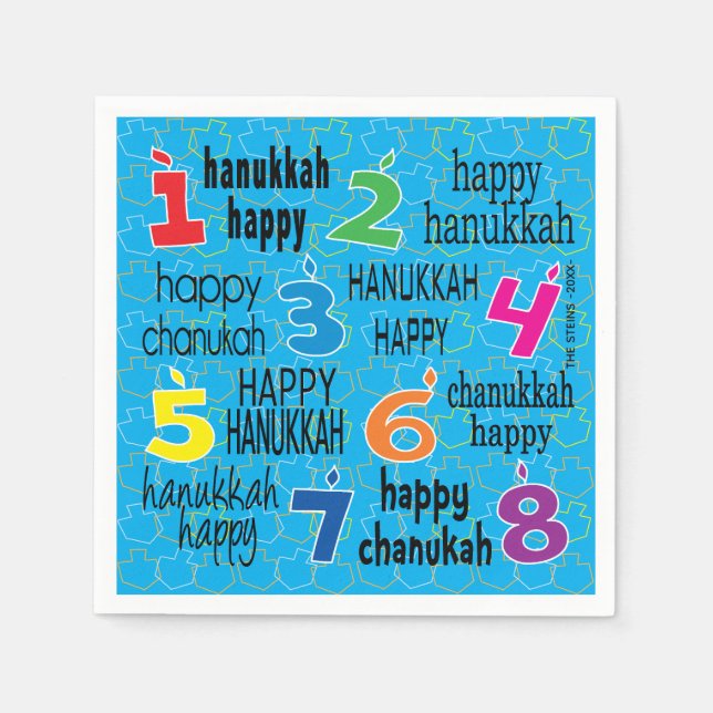 Serviette En Papier Hanoukka Napkin Personnaliser "Hanoukka Happy/Blue (Devant)