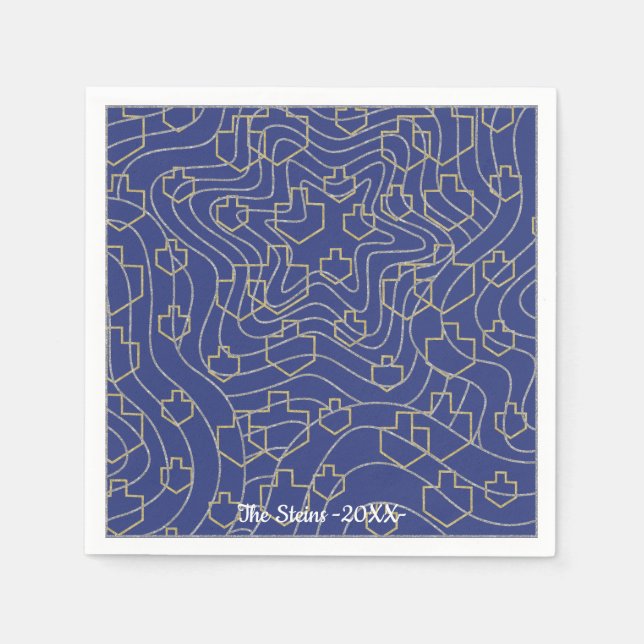 Serviette En Papier Hanoukka Napkin Personnaliser "Stars & Dreidels" (Devant)