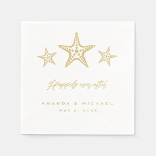Serviette En Papier Happily De L'Or Joyeusement Après Mariage De Plage