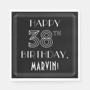 Serviette En Papier HAPPY 38E ANNIVERSAIRE ; Style Art Déco ; Nom pers