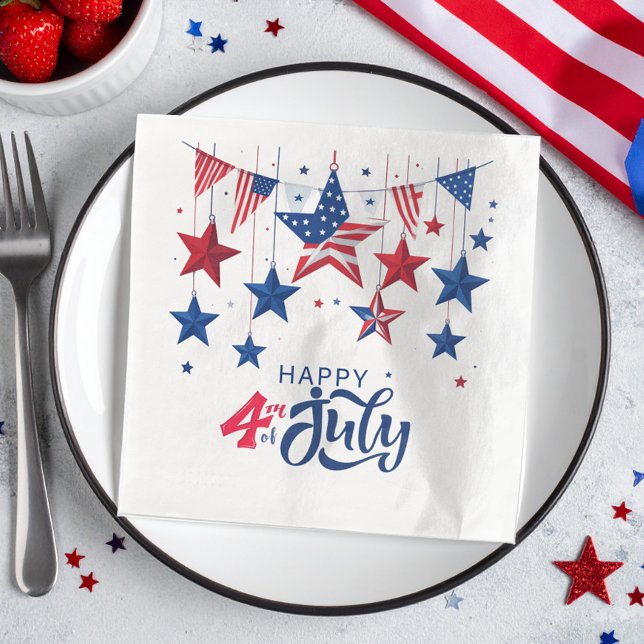 Serviette En Papier Happy 4 juillet Hanging Stars ID1103 (Créateur téléchargé)