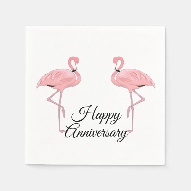 Serviette En Papier Happy Anniversary Classic Pink Flamingos (Devant)
