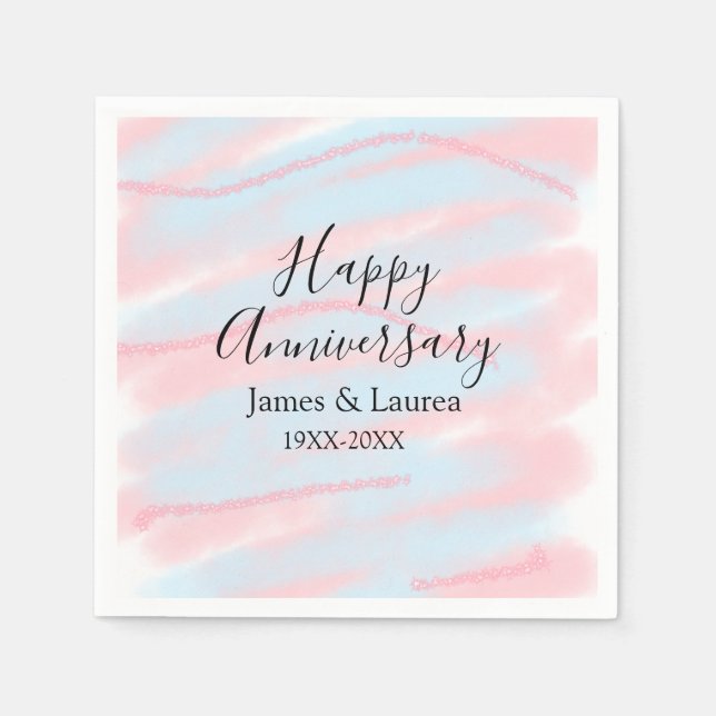 Serviette En Papier Happy anniversary wedding name date year pastel  (Devant)
