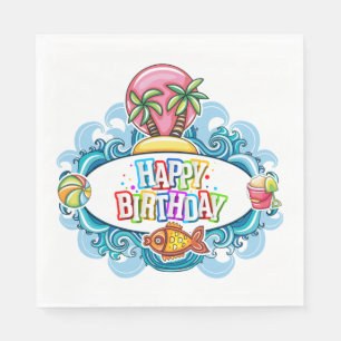 Serviette en papier Happy Birthday Beach Fun
