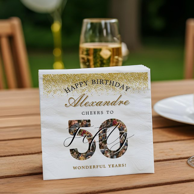 Serviette En Papier Happy Birthday Cheers To 50 Years Photo Collage (Happy Birthday Cheers To 50 Years Photo Collage Napkins)