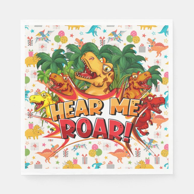 Serviette En Papier Happy Birthday Dinosaur  (Devant)