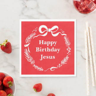 Serviette En Papier Happy Birthday Jesus | Hand Drawn Bow Christmas