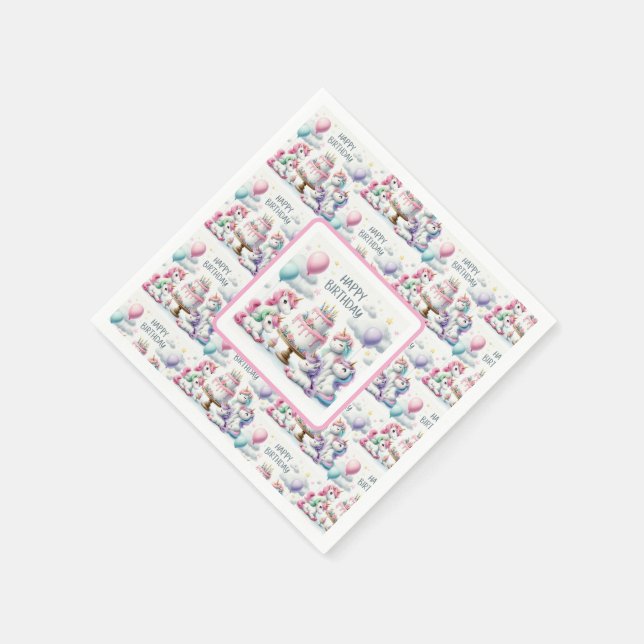 Serviette En Papier Happy Birthday Unicorn Themed (Coin)