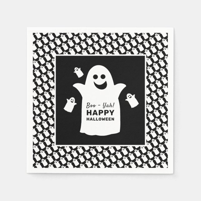 Serviette En Papier Happy Ghost, Black Halloween Party (Devant)