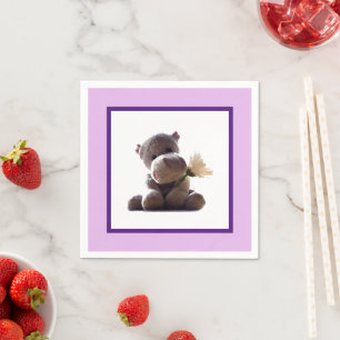 Serviette En Papier Happy Grey Hippo tenant Daisy, mignonne Love Photo