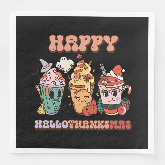 Serviette En Papier Happy HalloThanksMas Funny Dark (Devant)