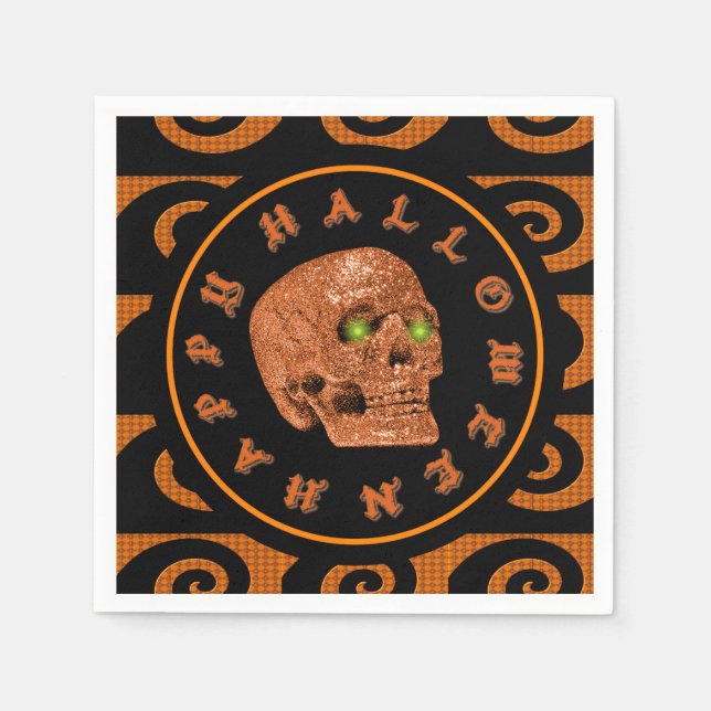 Serviette En Papier Happy Halloween crâne orange (Devant)