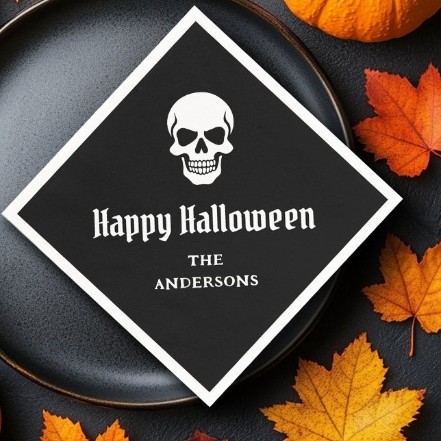 Serviette En Papier Happy Halloween éffrayant crâne nom ou texte perso (Happy Halloween spooky skull custom name or text Napkins)