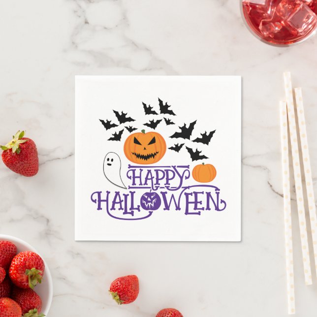 Serviette En Papier Happy Halloween fantômes citrouille chauves-souris (En situation)