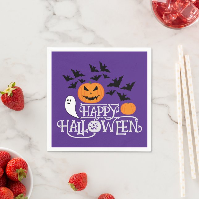Serviette En Papier Happy Halloween fantômes citrouille chauves-souris (En situation)
