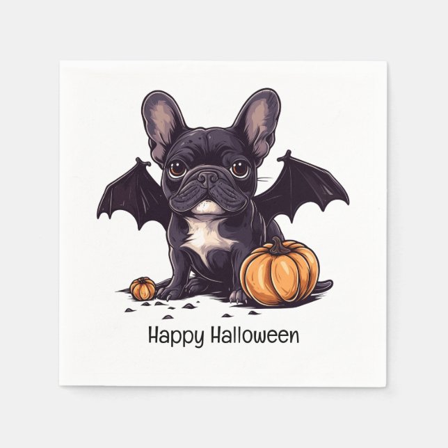 Serviette En Papier Happy Halloween Français Bulldog Bat Wings Citroui (Devant)