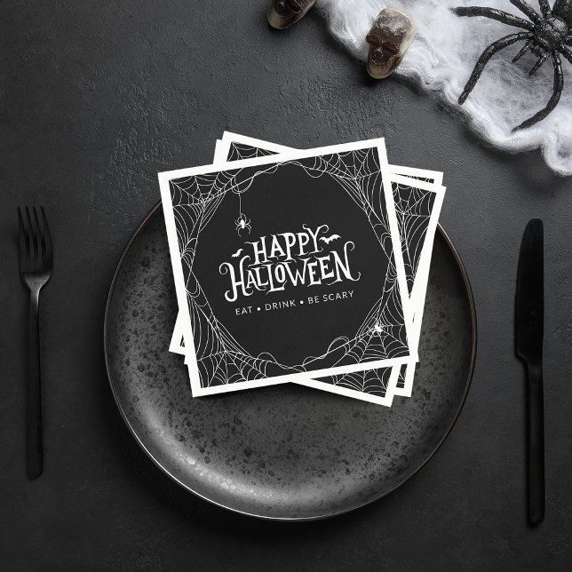 Serviette En Papier Happy Halloween Spider Web Manger Boire Soyez effr (Happy Halloween Spider Web Eat Drink Be Scary Napkins)