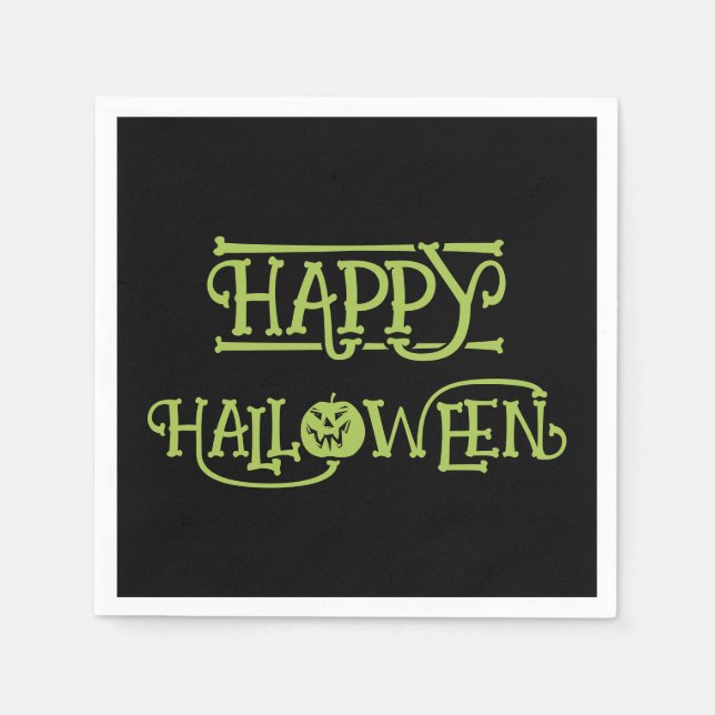 Serviette En Papier Happy Halloween | Spooky Black & Green Lettering (Devant)