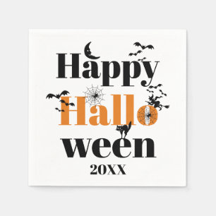 Serviette En Papier Happy Halloween typographie avec éléments vintages