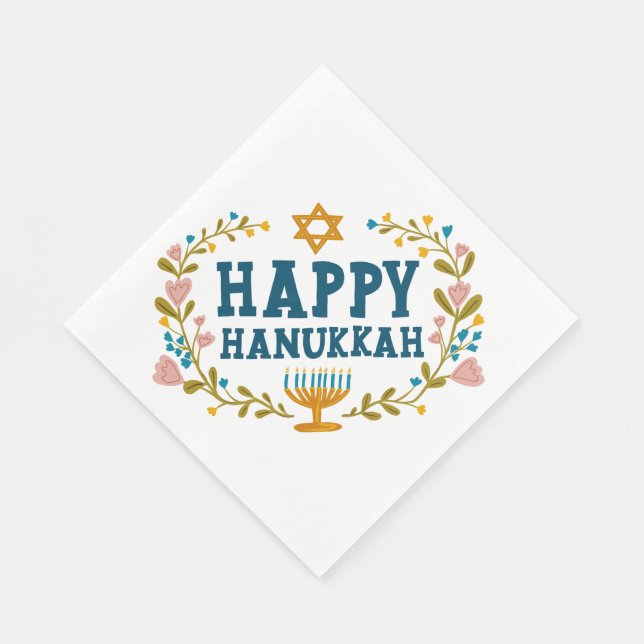 Serviette En Papier HAPPY HANOUKKA fleurie couronne Juive Holiday (Coin)