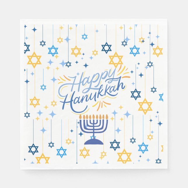 Serviette En Papier Happy Hanukkah Blue And Gold (Devant)