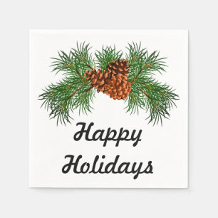 Serviette En Papier Happy Holiday - détail pin-cône