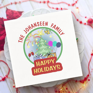 Serviette En Papier Happy Holidays Colorful Bold Typographie Aquarelle