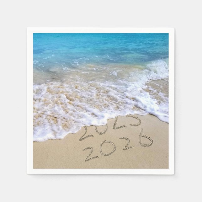 Serviette En Papier Happy New Year 2026 Ocean Beach  (Devant)