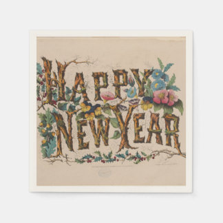Serviette En Papier  Happy New Year, Vintage Currier & Ives Print