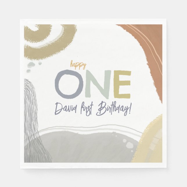 Serviette En Papier Happy One First Birthday boy Papier Napkin (Devant)
