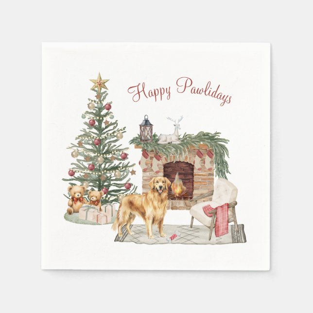 Serviette En Papier Happy Pawlidays Chien Design - Golden Retriever (Devant)