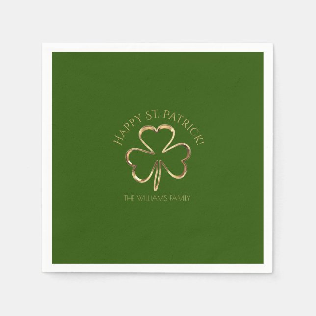 Serviette En Papier Happy St. Patrick Green et Gold Clover Shamrock (Devant)