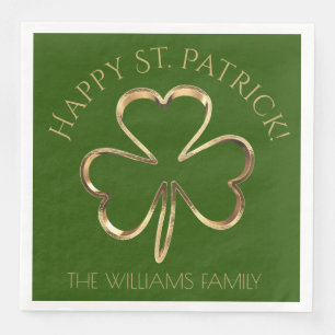 Serviette En Papier Happy St. Patrick Green et Gold Clover Shamrock N
