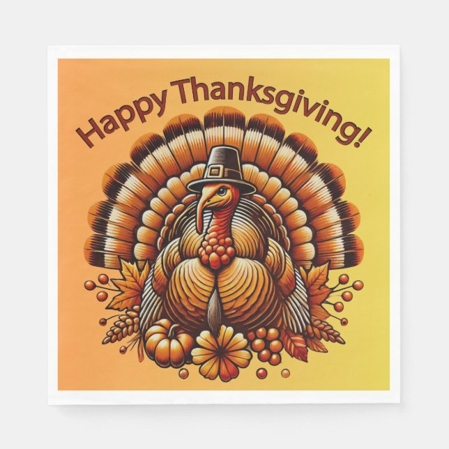 Serviette En Papier Happy Thanksgiving Turkey (Devant)