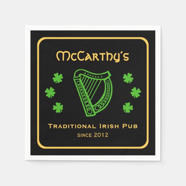 Serviette En Papier Harpe shamrock verte personnalisée nom de famille  (Devant)