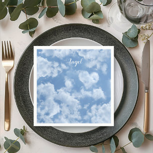 Serviette En Papier Heart Cloud Ciel mignon Amusant Moderne Bleu Nom P