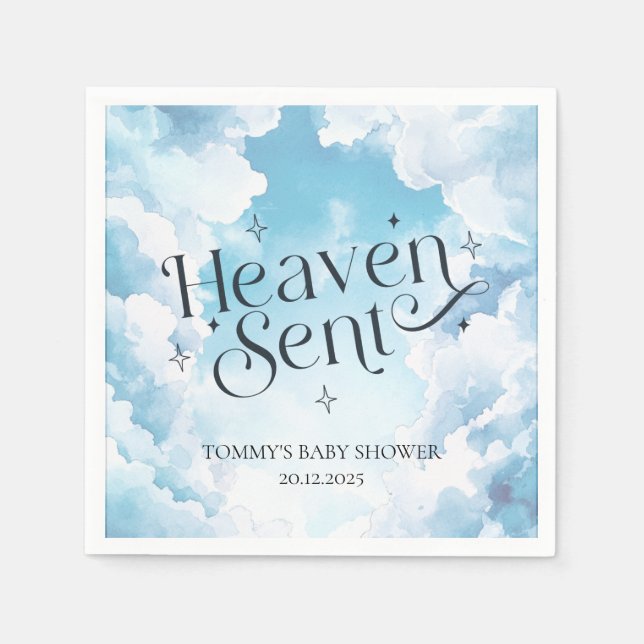 Serviette En Papier Heaven a envoyé Blue Clouds Custom Name Baby showe (Devant)