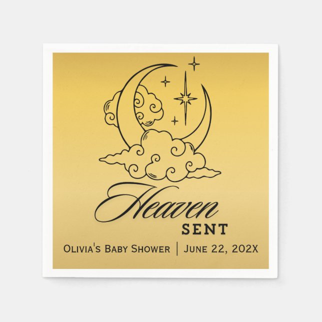 Serviette En Papier Heaven envoyé Baby shower Gold Moon Stars (Devant)
