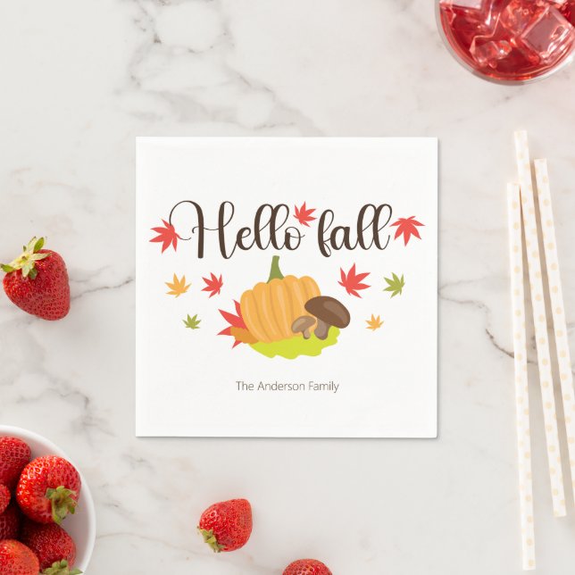 Serviette En Papier Hello Fall Pumpkin and Mushrooms Autumn  (En situation)
