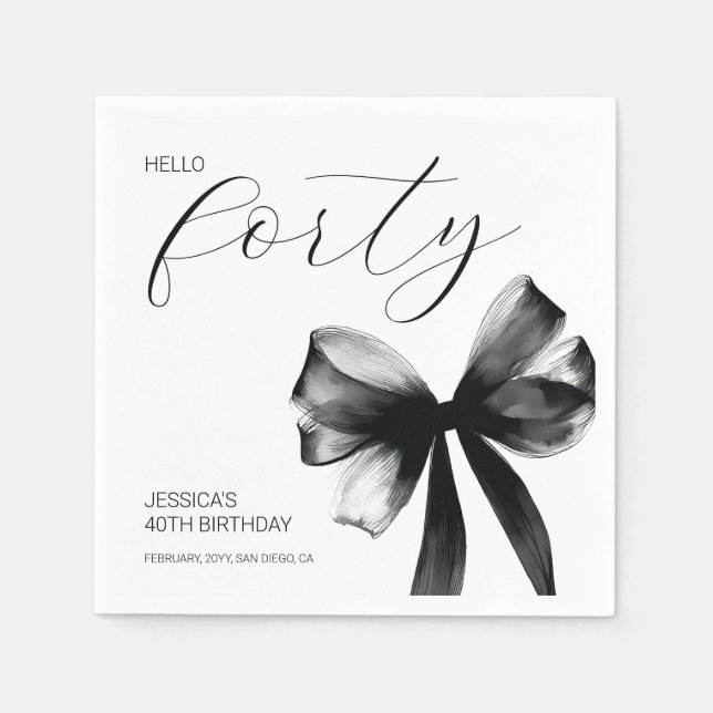 Serviette En Papier Hello Forty Elegant Script Bow 40th Birthday Party (Devant)