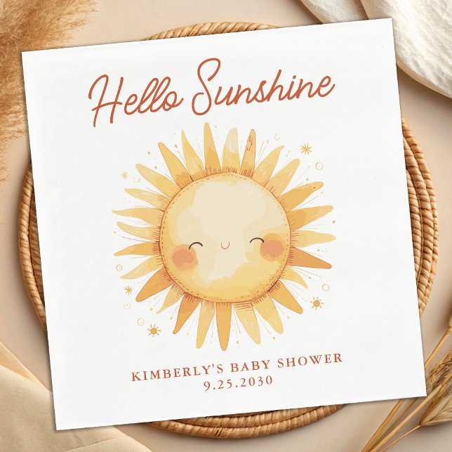 Serviette En Papier Hello Sunshine Boho Sun Gender Neutral Baby Shower (Créateur téléchargé)