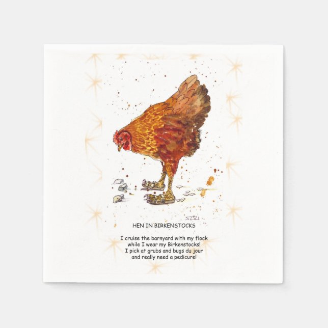 Serviette En Papier Hen portant Birkenstocks (Devant)