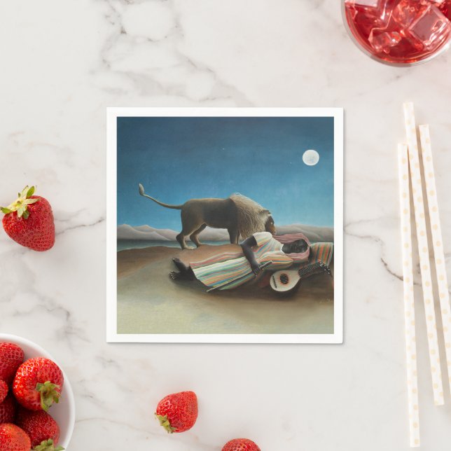 Serviette En Papier Henri Rousseau Dormir Gitan Lion Peinture (En situation)
