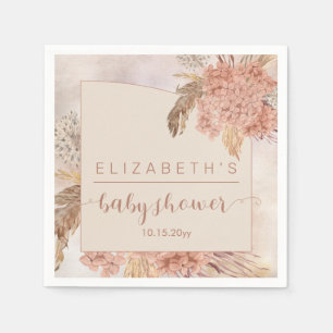 Serviette En Papier Herbe Boho Pampas   Baby shower fille Hydrangeas N