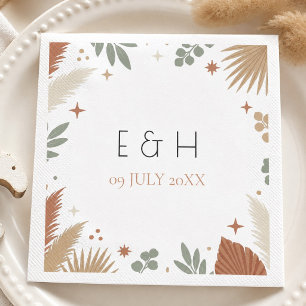 Serviette En Papier Herbe de la Pampa Bohème et Eucalyptus Vert Sauge